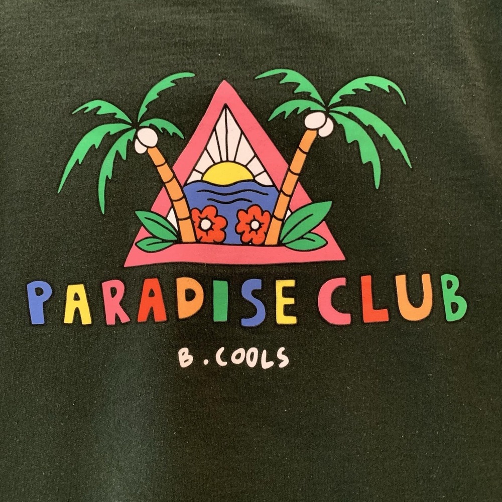 B. Cools Sweatshirt Mens Small Green Paradise Club Graphic Back Print Fleece